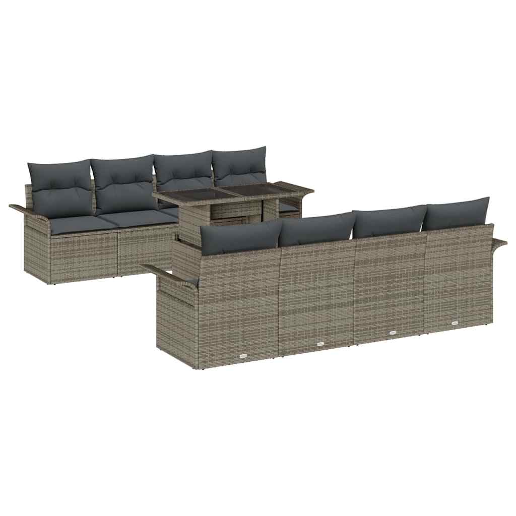 Gartensofa-set 9 stk. Grau Poly-Rattan
