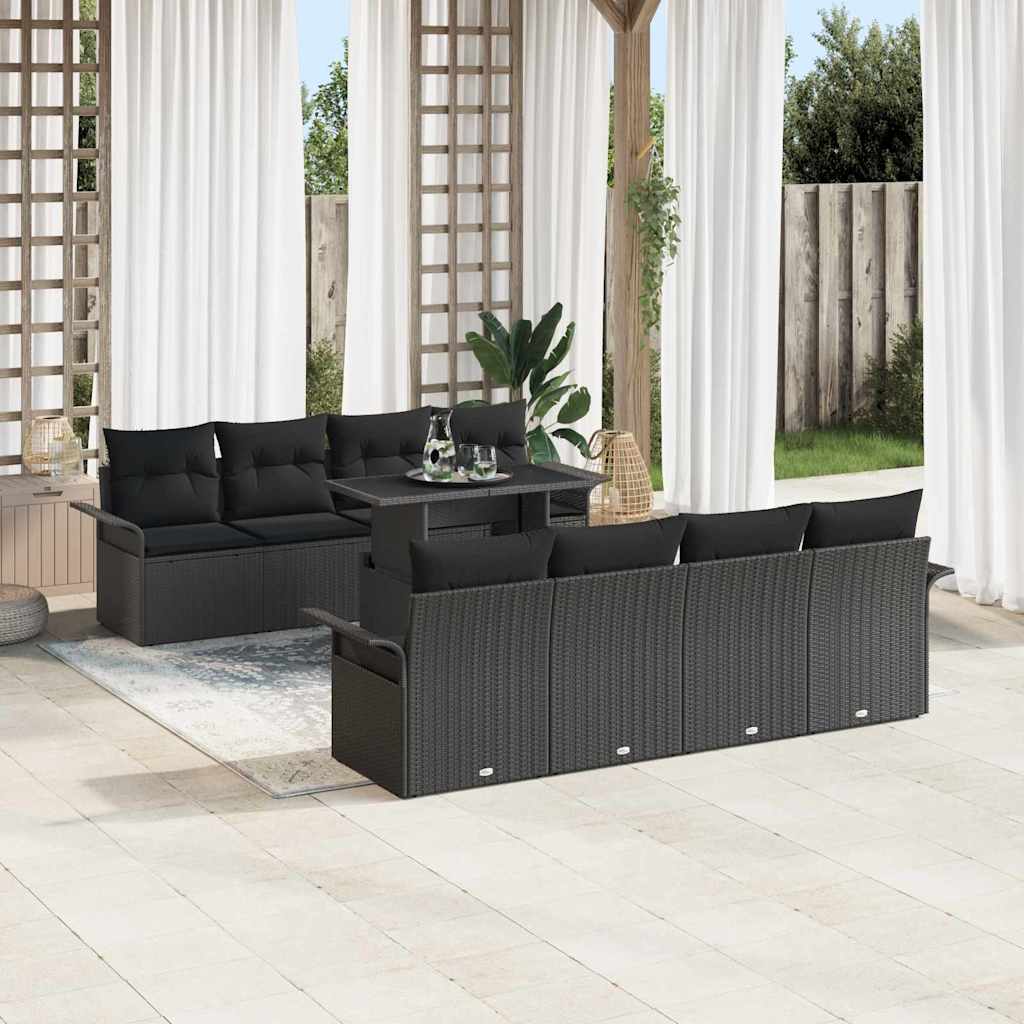 Gartensofa-set 9 stk. Schwarz Poly-Rattan