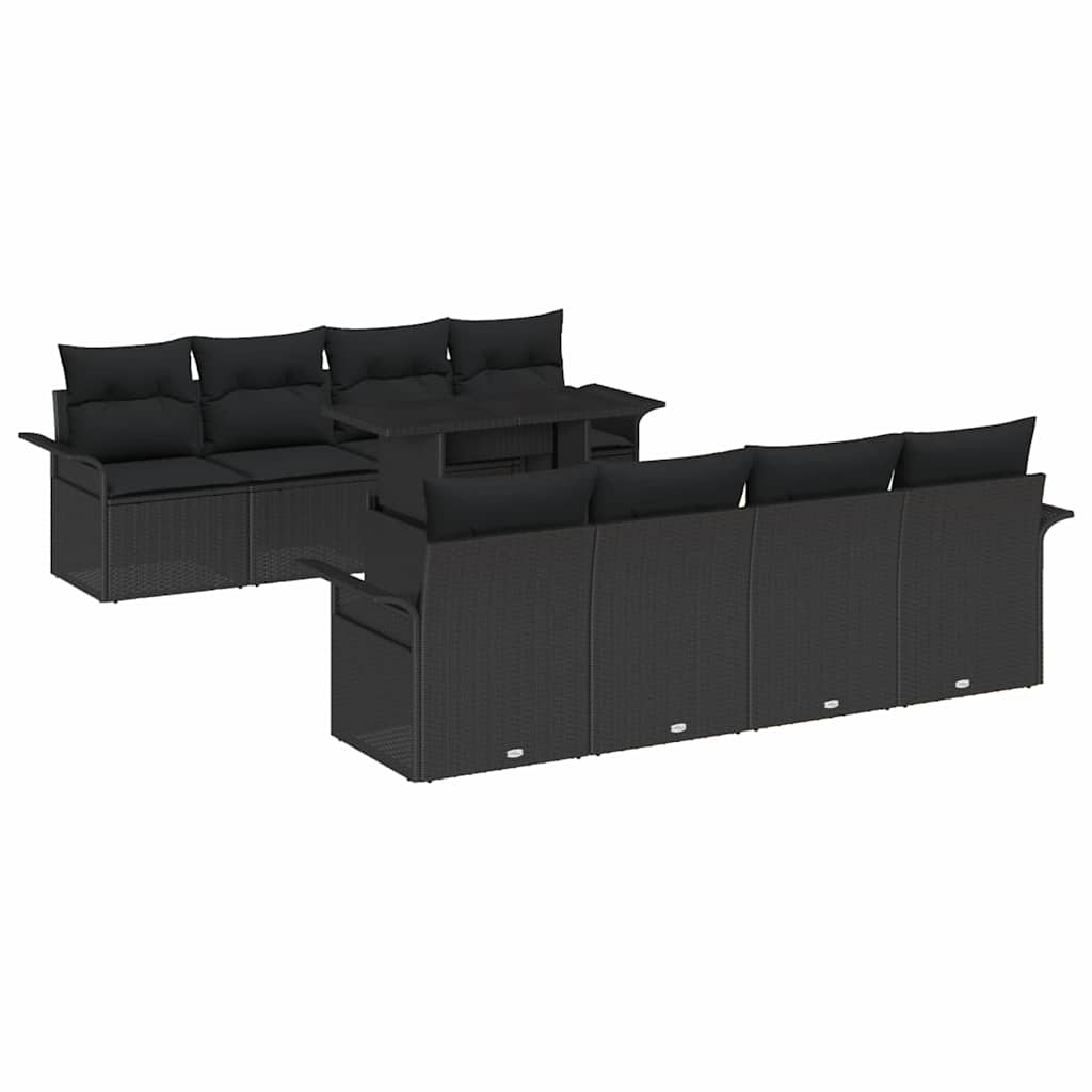 Gartensofa-set 9 stk. Schwarz Poly-Rattan