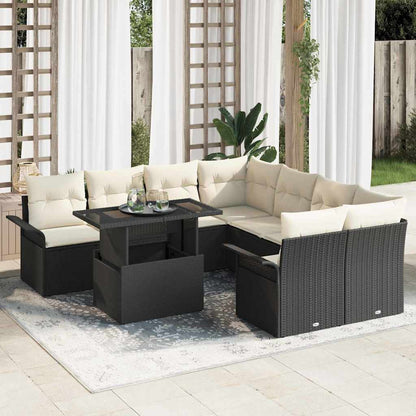 Gartensofa-set 9 stk. Schwarz Poly-Rattan
