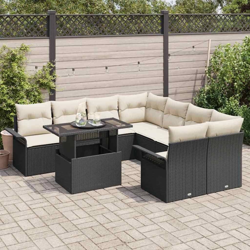 Gartensofa-set 9 stk. Schwarz Poly-Rattan