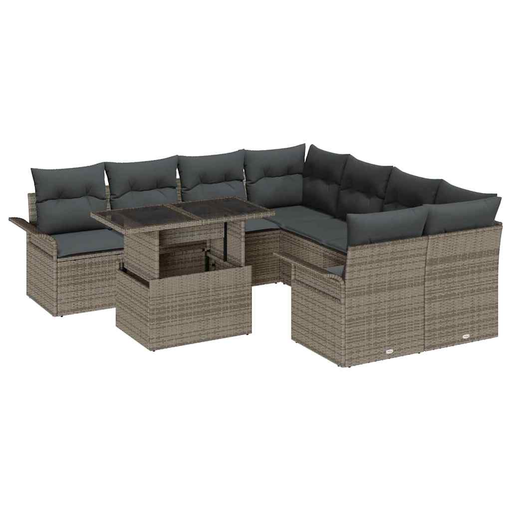 Gartensofa-set 9 stk. Grau Poly-Rattan