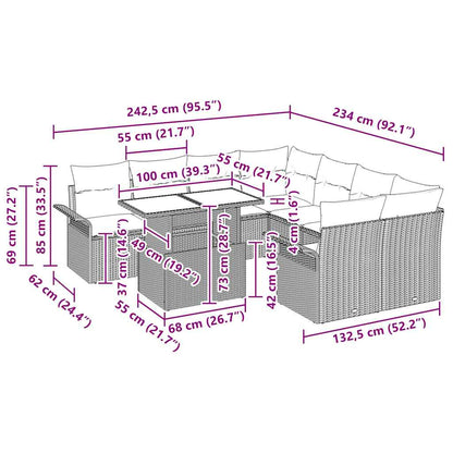Gartensofa-set 9 stk. Schwarz Poly-Rattan