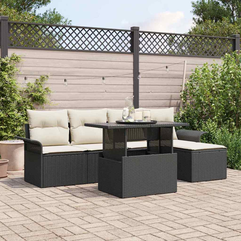 Gartensofa-set 6 stk. Schwarz Poly-Rattan