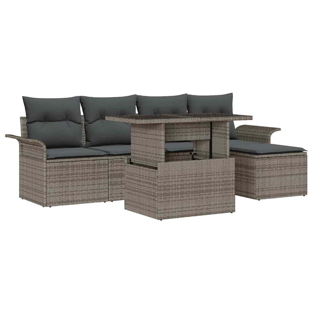 Gartensofa-set 6 stk. Grau Poly-Rattan