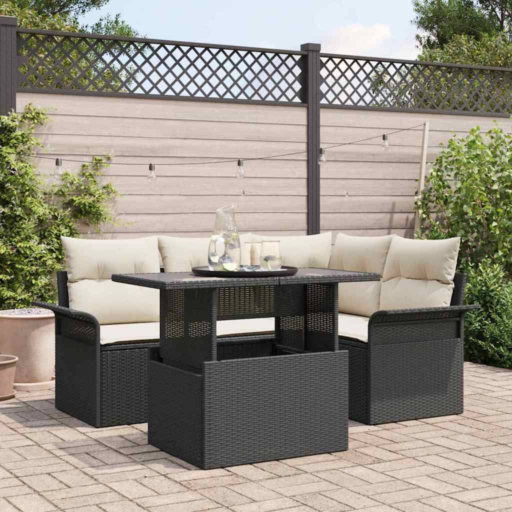 Gartensofa-set 5 stk. Schwarz Poly-Rattan