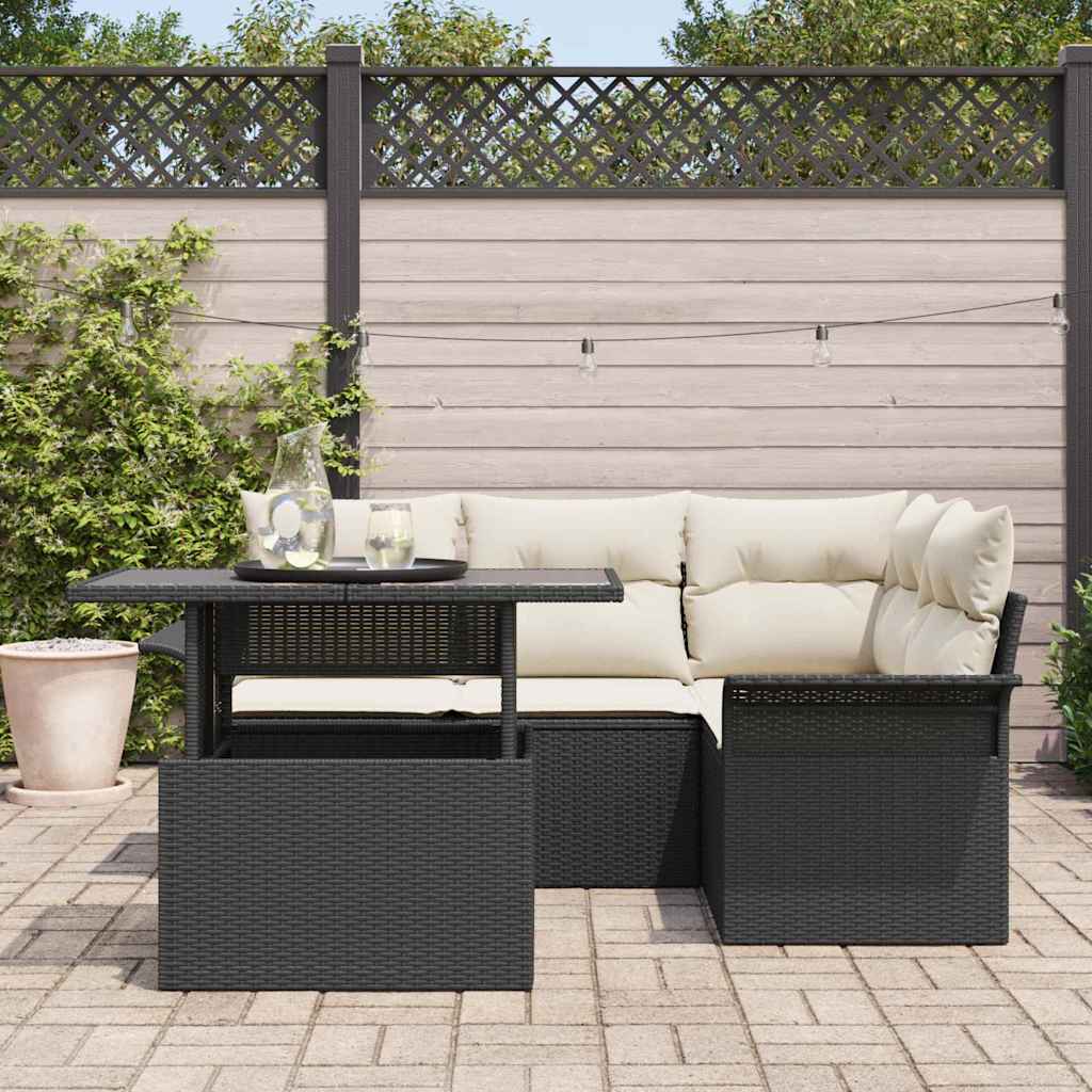 Gartensofa-set 5 stk. Schwarz Poly-Rattan