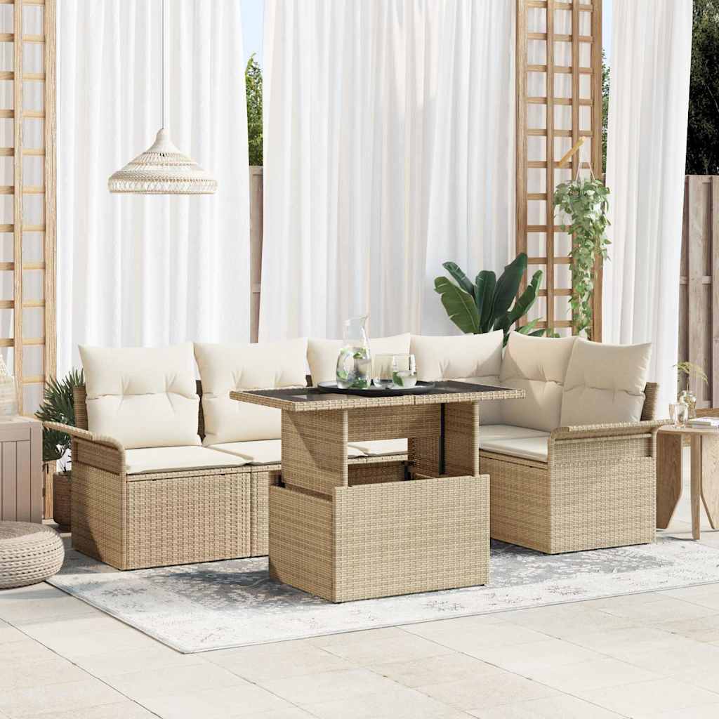 Gartensofa-set 6 stk. Beige Poly-Rattan