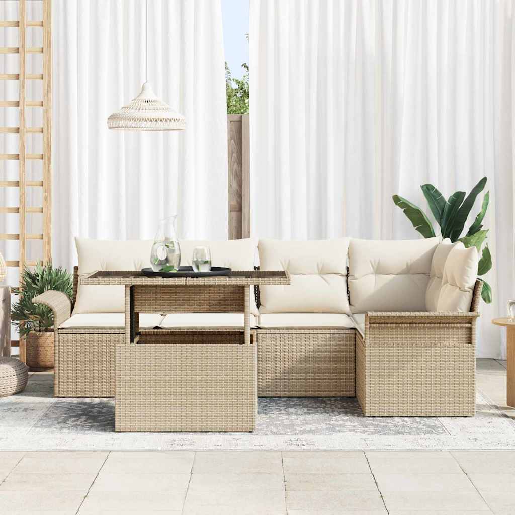 Gartensofa-set 6 stk. Beige Poly-Rattan