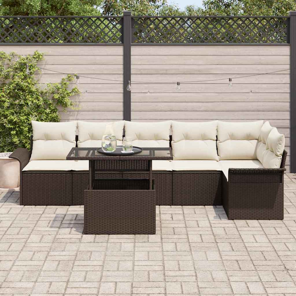 Gartensofa-set mit Kissen 7 pcs Braun Poly-Rattan