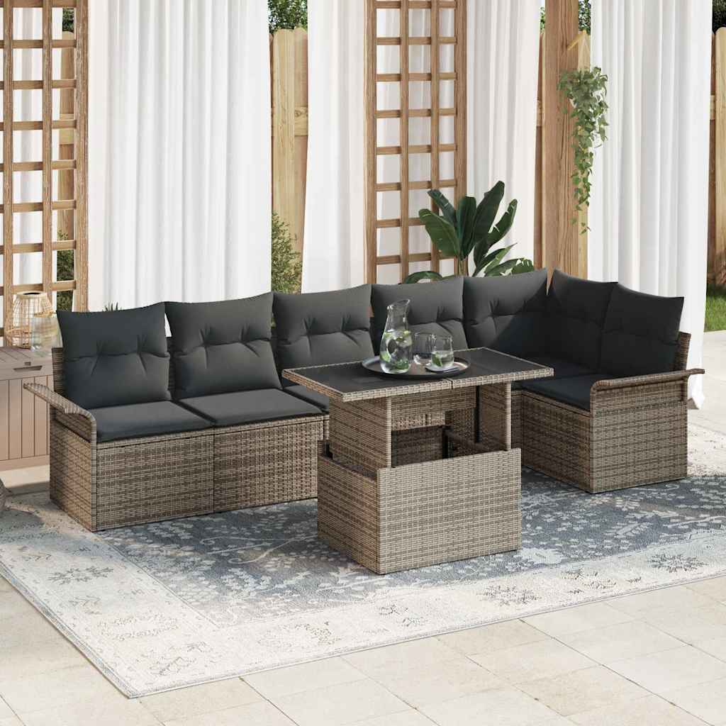 Gartensofa-set 7 stk. Grau Poly-Rattan