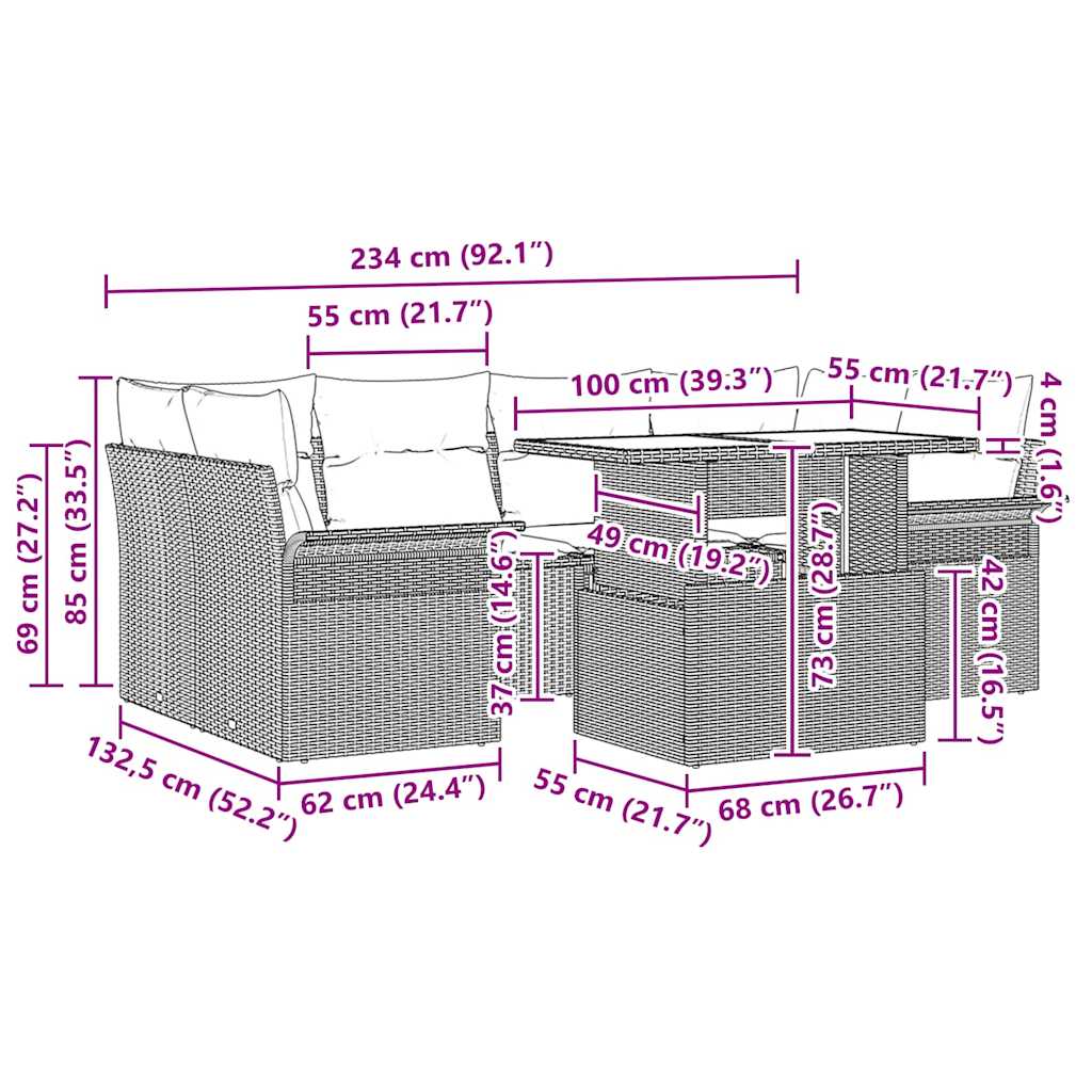 Gartensofa-set 7 stk. Grau Poly-Rattan