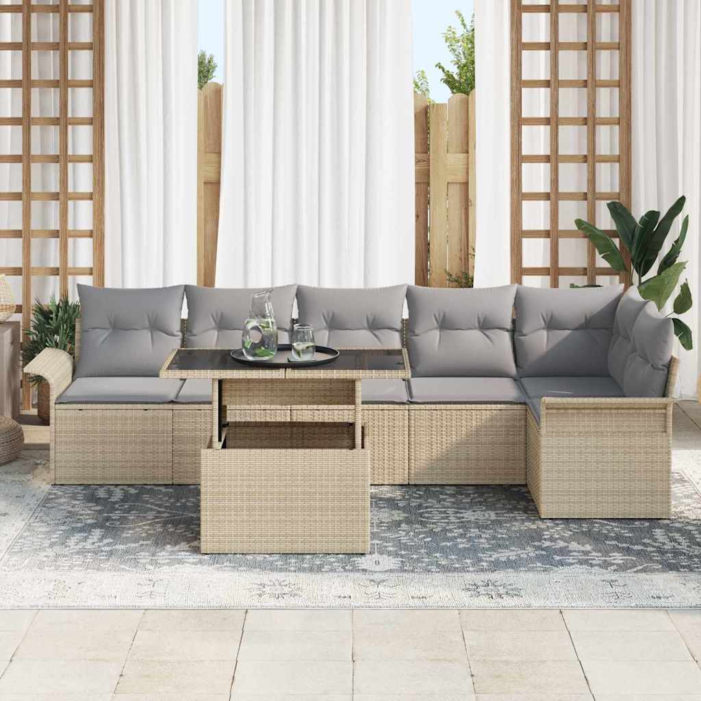 Gartensofa-set mit Kissen 7 pcs Beige Poly-Rattan