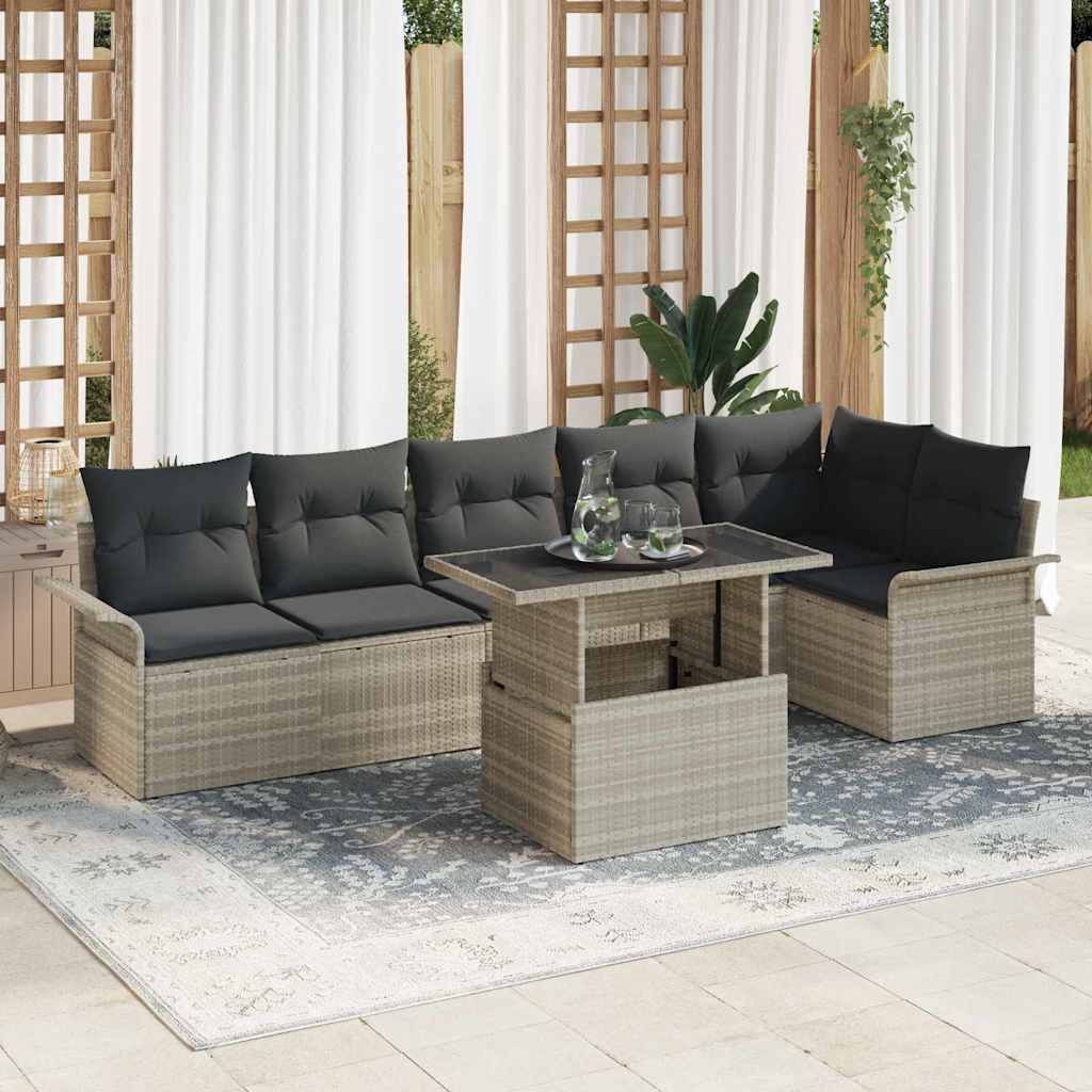 Gartensofa-set mit Kissen 7 pcs Hellgrau Poly-Rattan