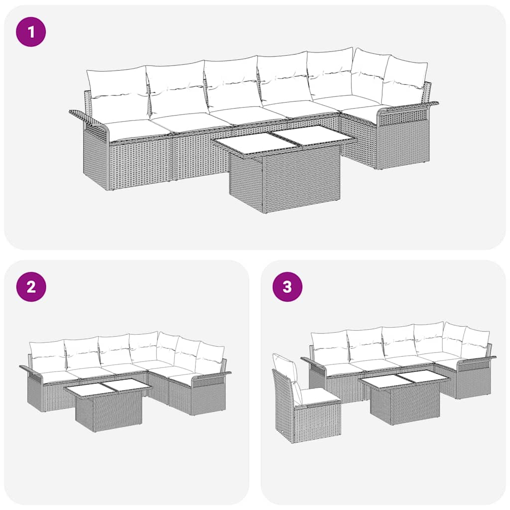 Gartensofa-set mit Kissen 7 pcs Hellgrau Poly-Rattan