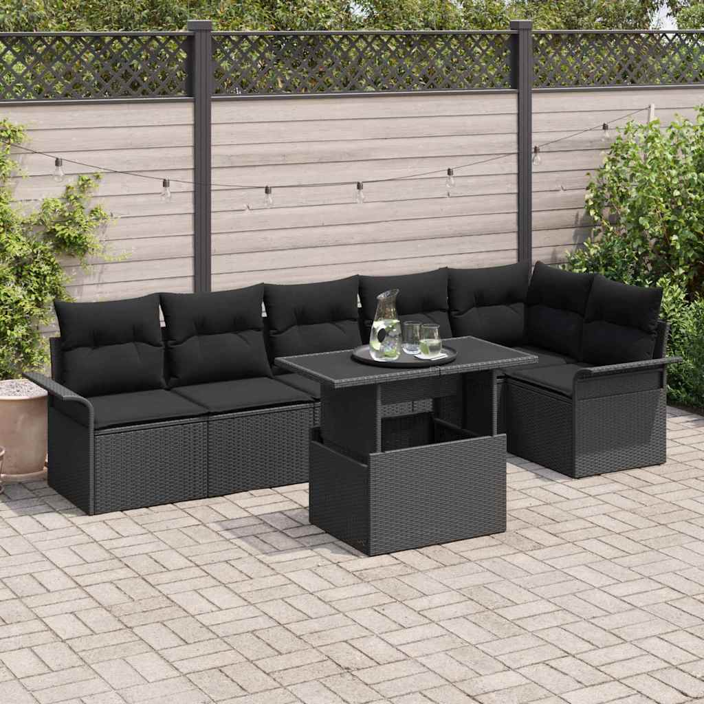 Gartensofa-set 7 stk. Schwarz Poly-Rattan