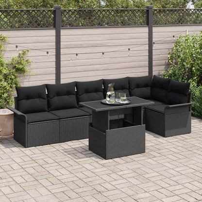 Gartensofa-set 7 stk. Schwarz Poly-Rattan