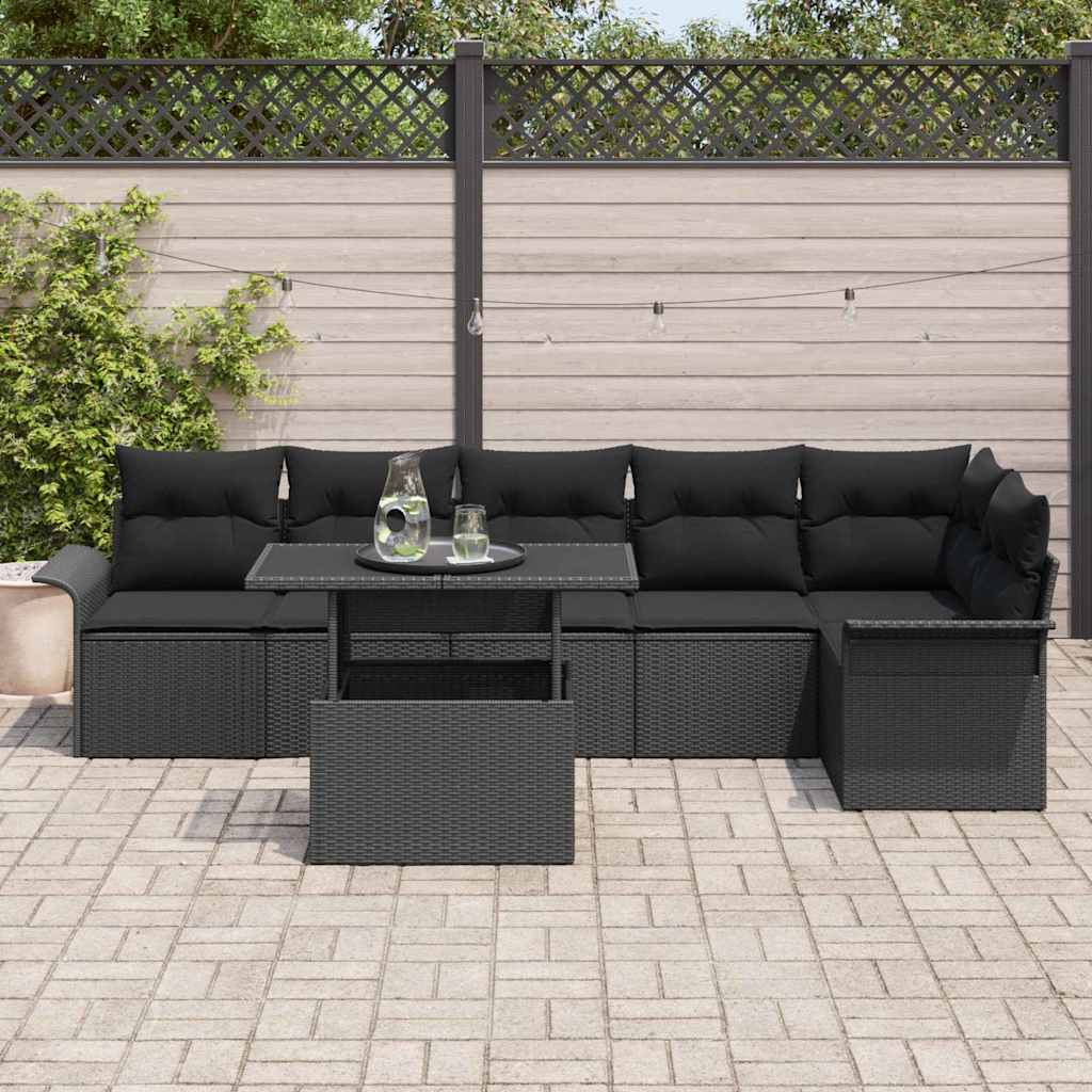 Gartensofa-set 7 stk. Schwarz Poly-Rattan