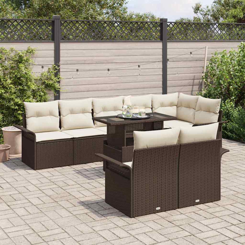 Gartensofa-set 9 stk. Braun Poly-Rattan