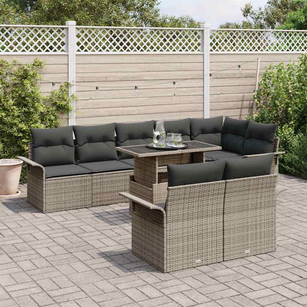 Gartensofa-set 9 stk. Grau Poly-Rattan
