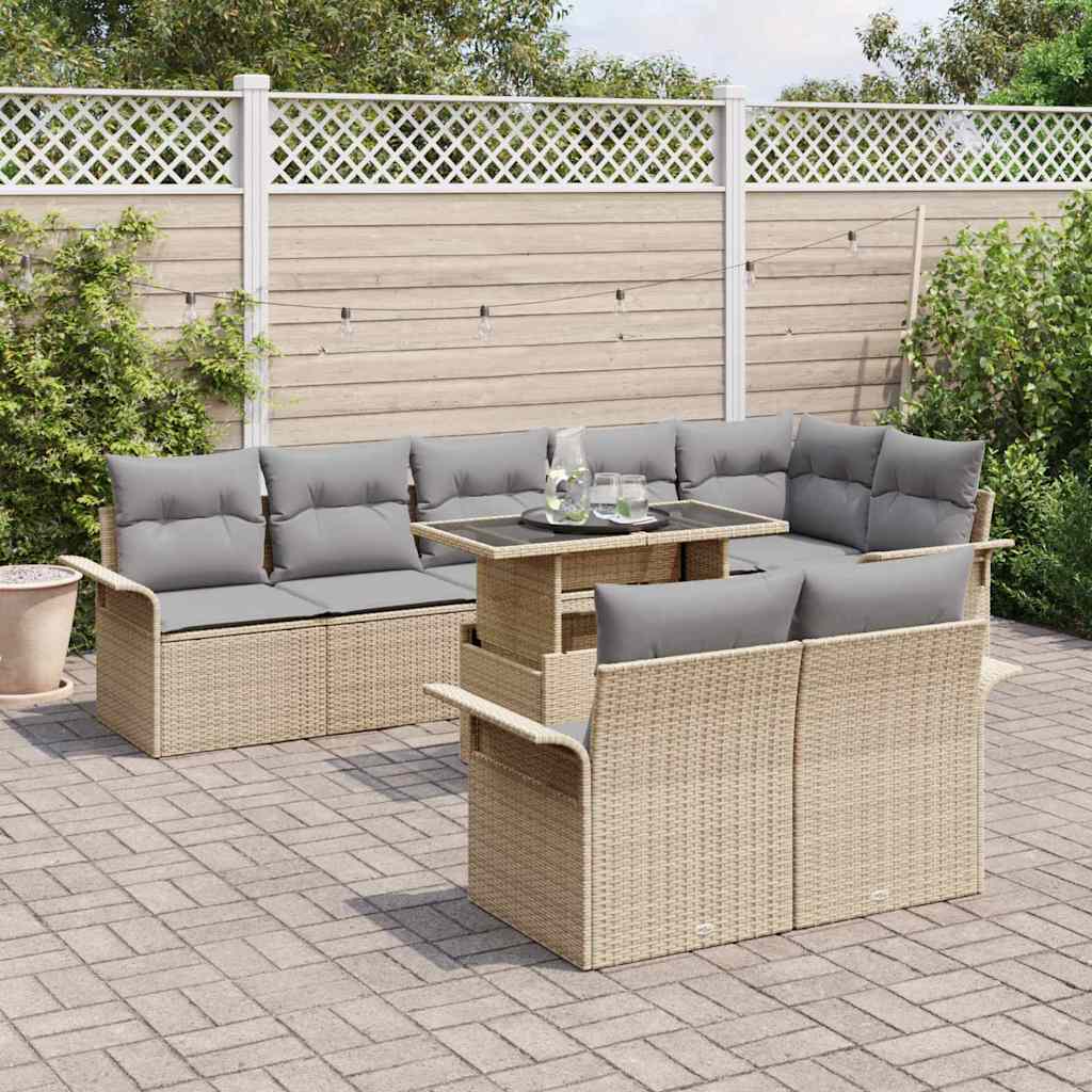 Gartensofa-set mit Kissen 9 pcs Beige Poly-Rattan