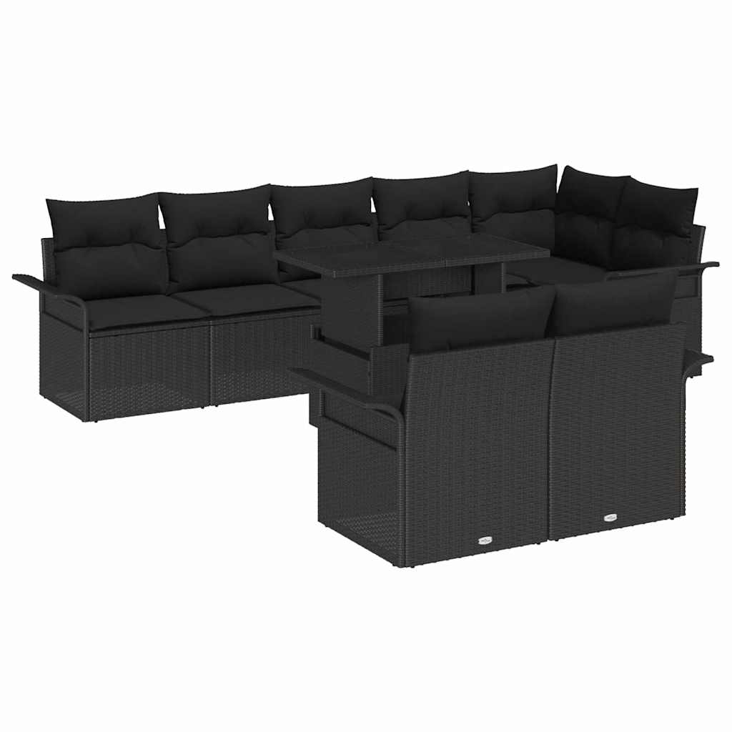 Gartensofa-set 9 stk. Schwarz Poly-Rattan