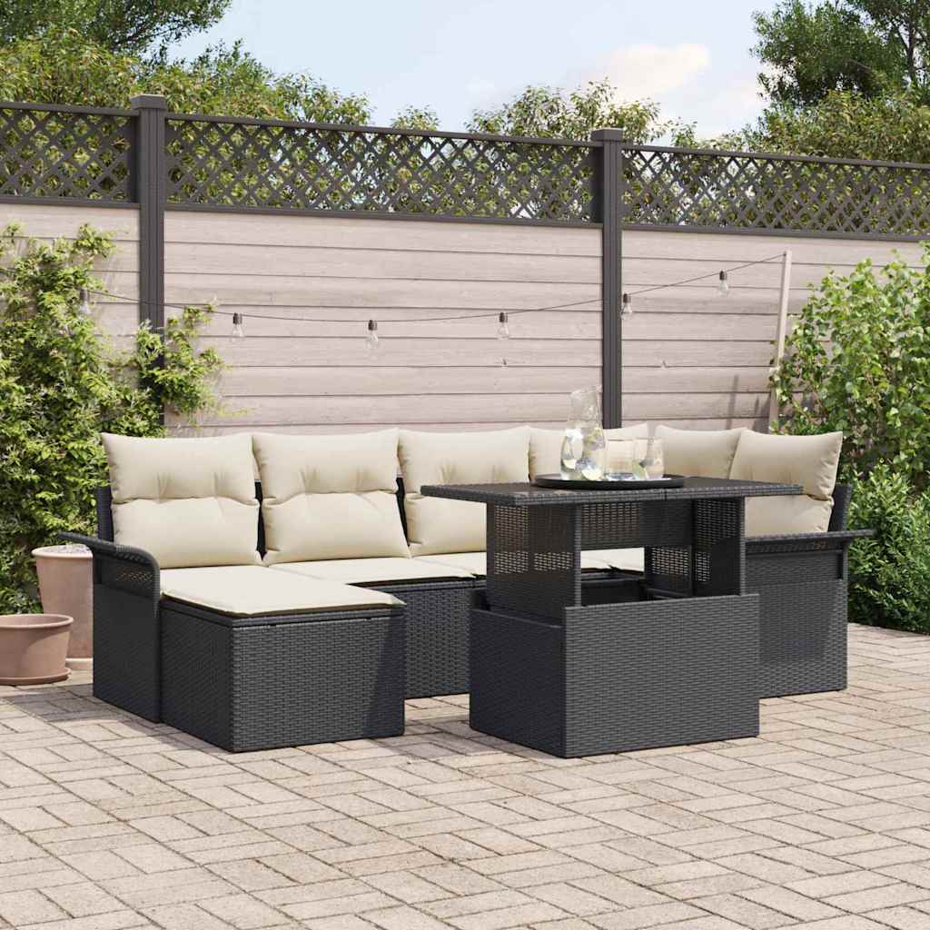 Gartensofa-set 7 stk. Schwarz Poly-Rattan
