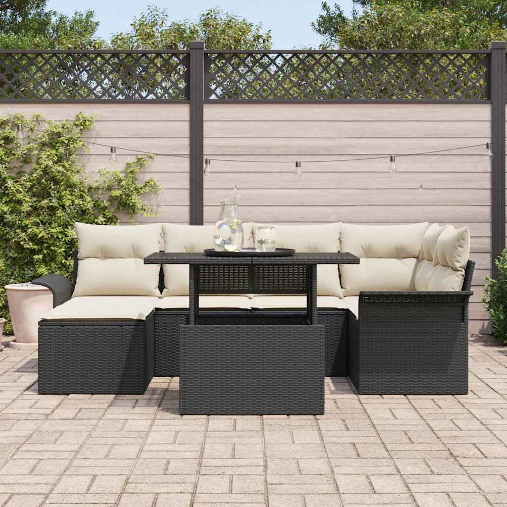 Gartensofa-set 7 stk. Schwarz Poly-Rattan