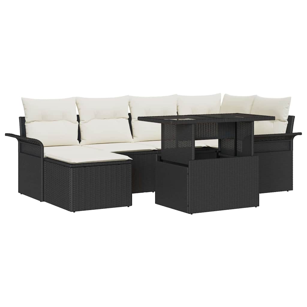 Gartensofa-set 7 stk. Schwarz Poly-Rattan
