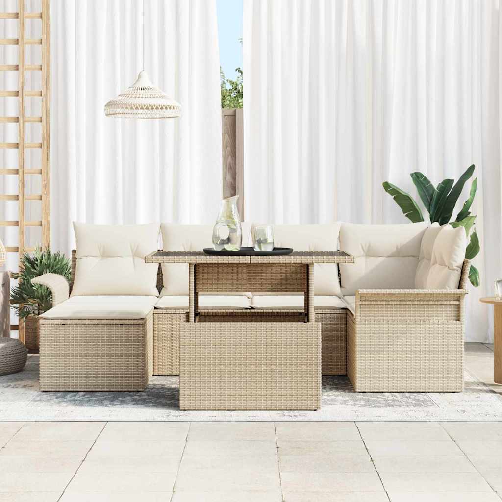 Gartensofa-set 7 stk. Beige Poly-Rattan