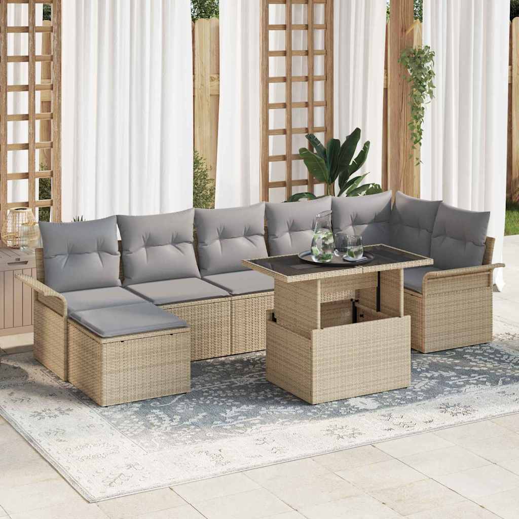Sofa Set mit Kissen 8 pcs Beige Poly-Rattan