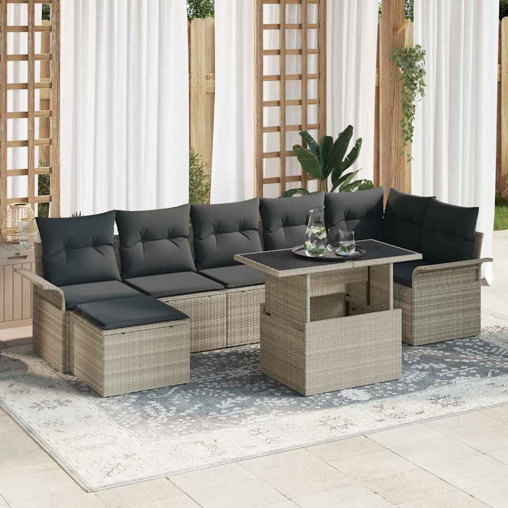 Sofa Set mit Kissen 8 pcs Hellgrau Poly-Rattan