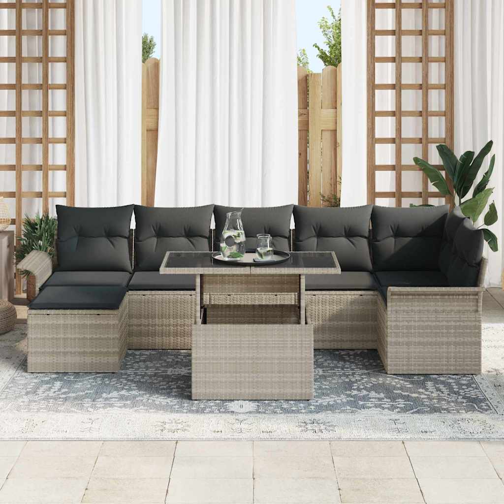 Sofa Set mit Kissen 8 pcs Hellgrau Poly-Rattan