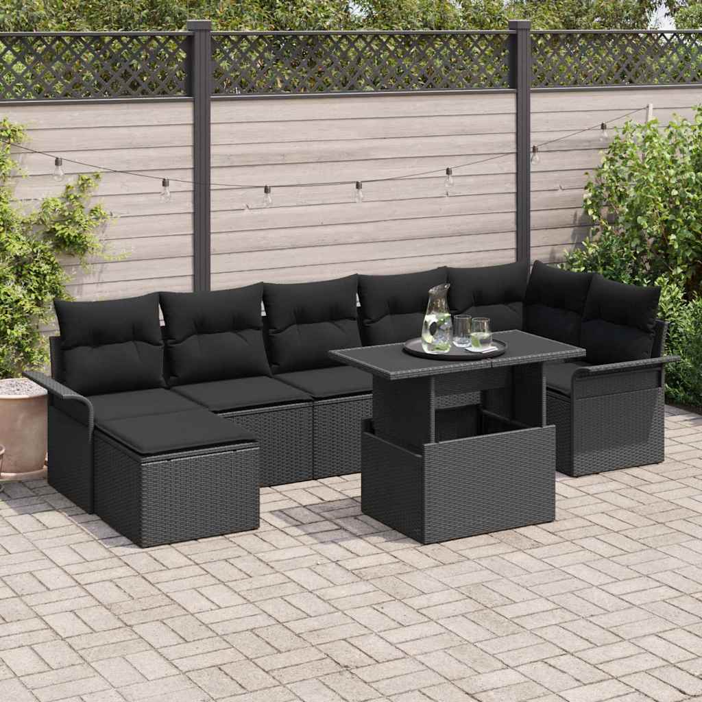 Sofa Set 8 stk. Schwarz Poly-Rattan