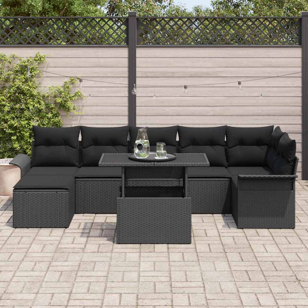 Sofa Set 8 stk. Schwarz Poly-Rattan