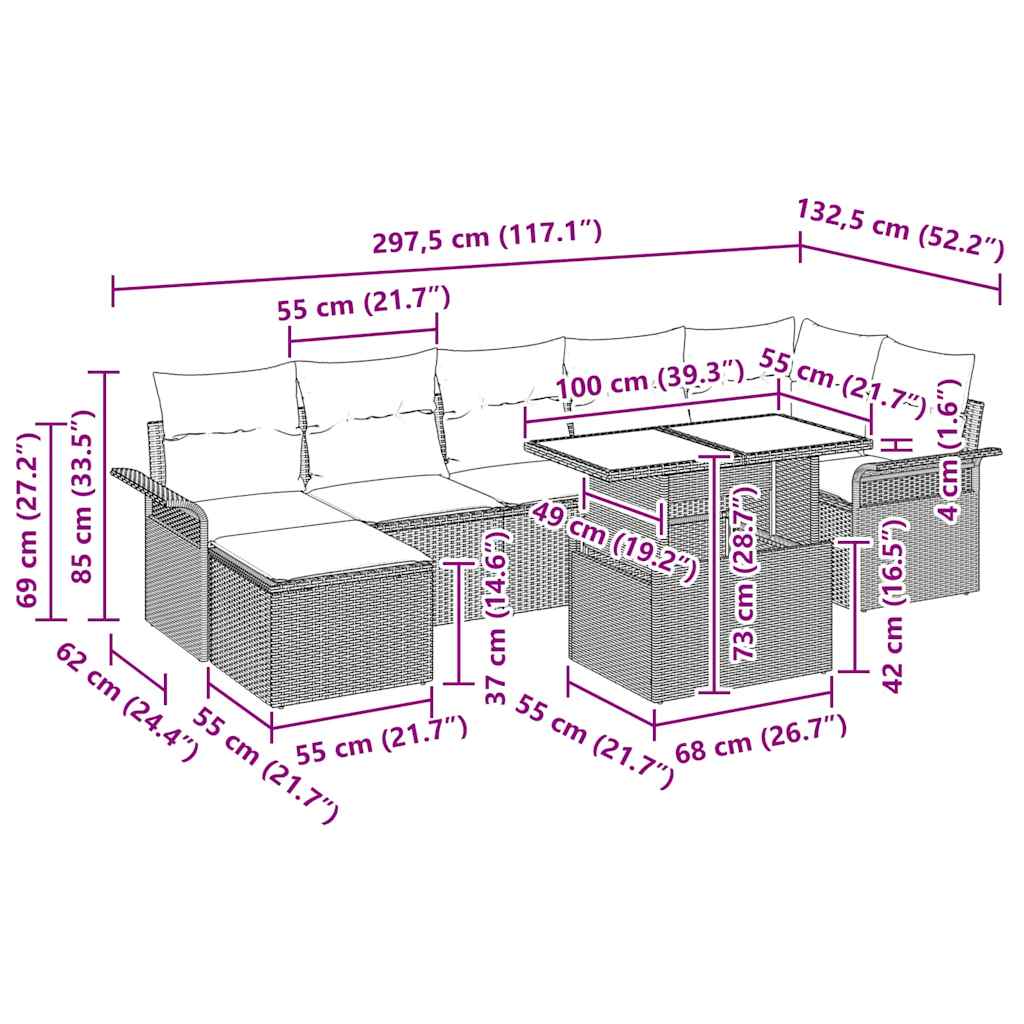 Sofa Set 8 stk. Schwarz Poly-Rattan