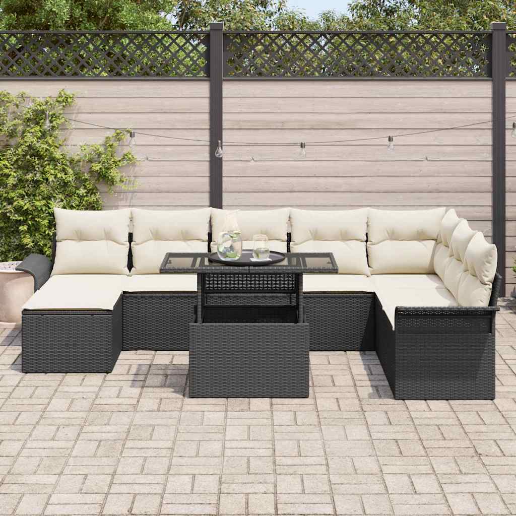 Sofa Set 9 stk. Schwarz Poly-Rattan