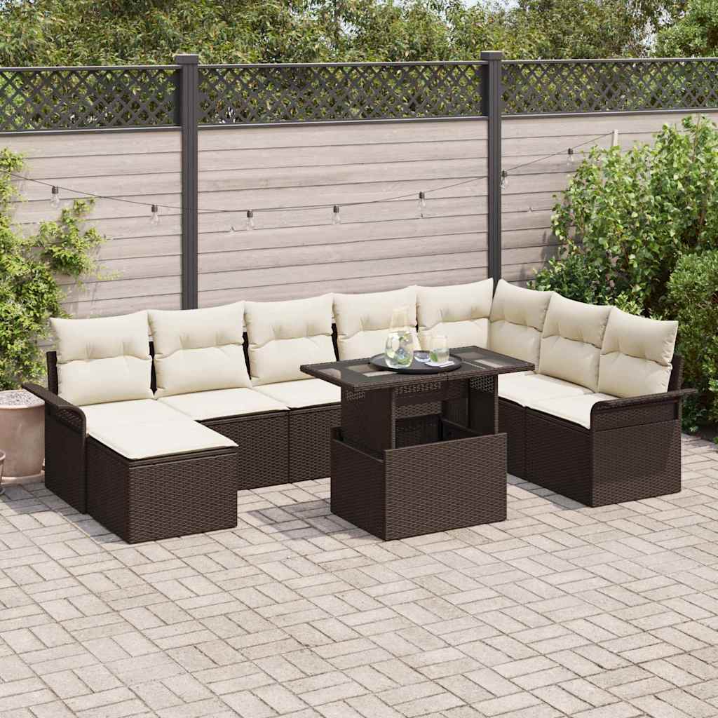 Sofa Set 9 stk. Braun Poly-Rattan