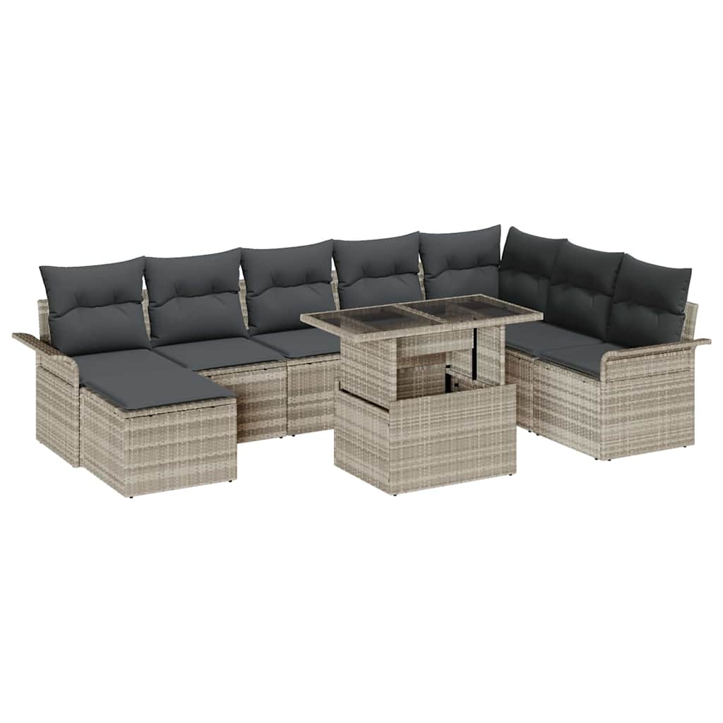 Sofa Set mit Kissen 9 pcs Hellgrau Poly-Rattan