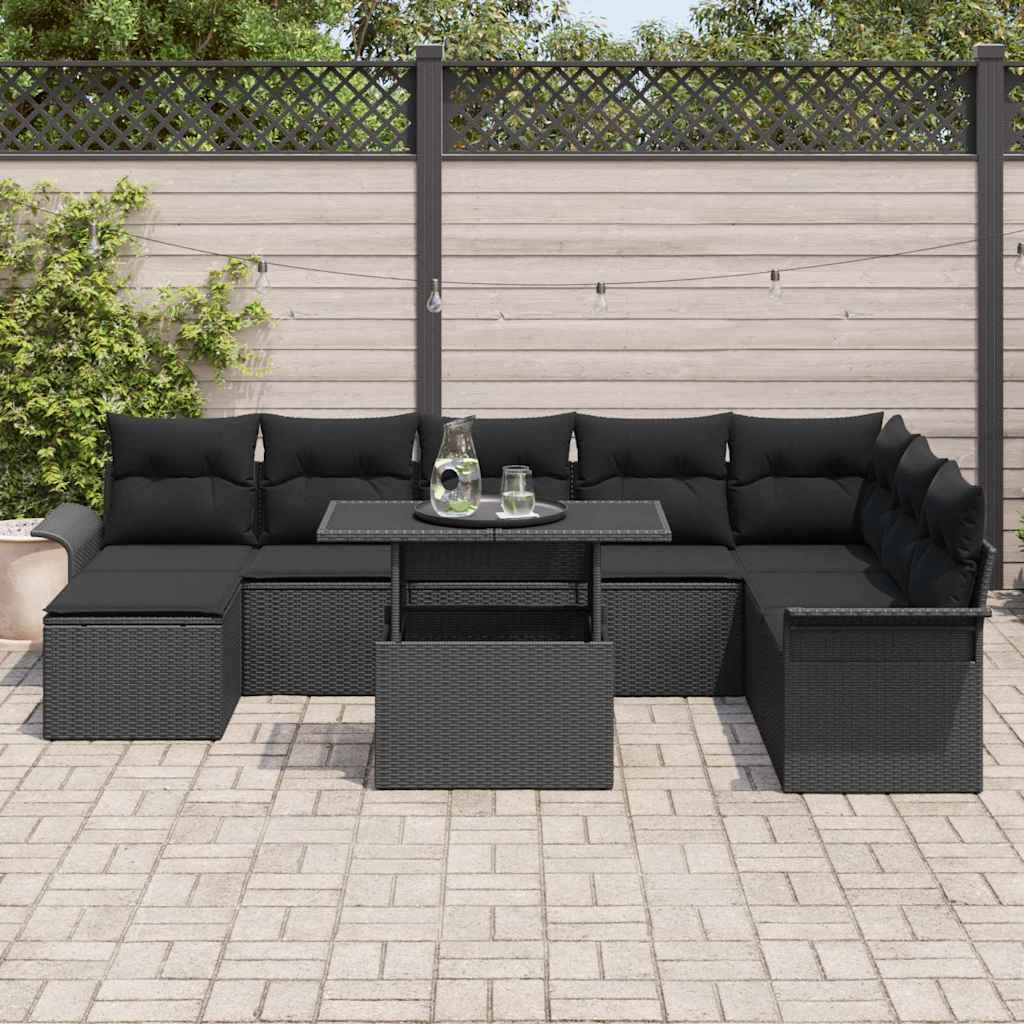 Sofa Set 9 stk. Schwarz Poly-Rattan