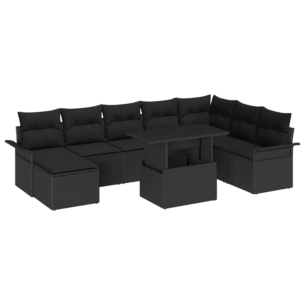 Sofa Set 9 stk. Schwarz Poly-Rattan