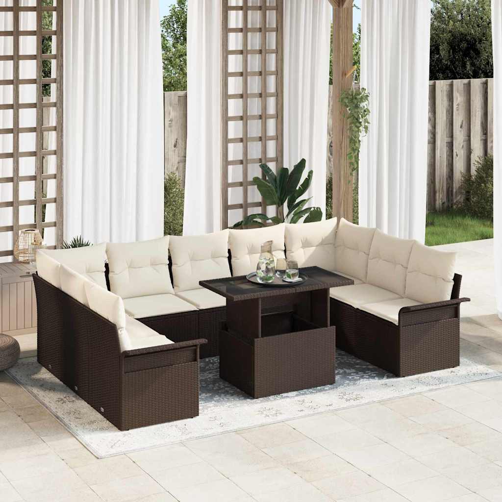 Sofa Set 10 stk. Braun Poly-Rattan