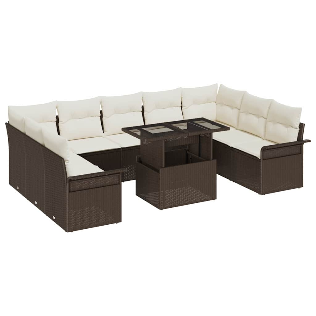 Sofa Set 10 stk. Braun Poly-Rattan