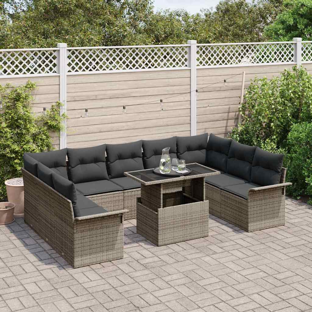 Sofa Set 10 Stk. Grau Poly-Rattan