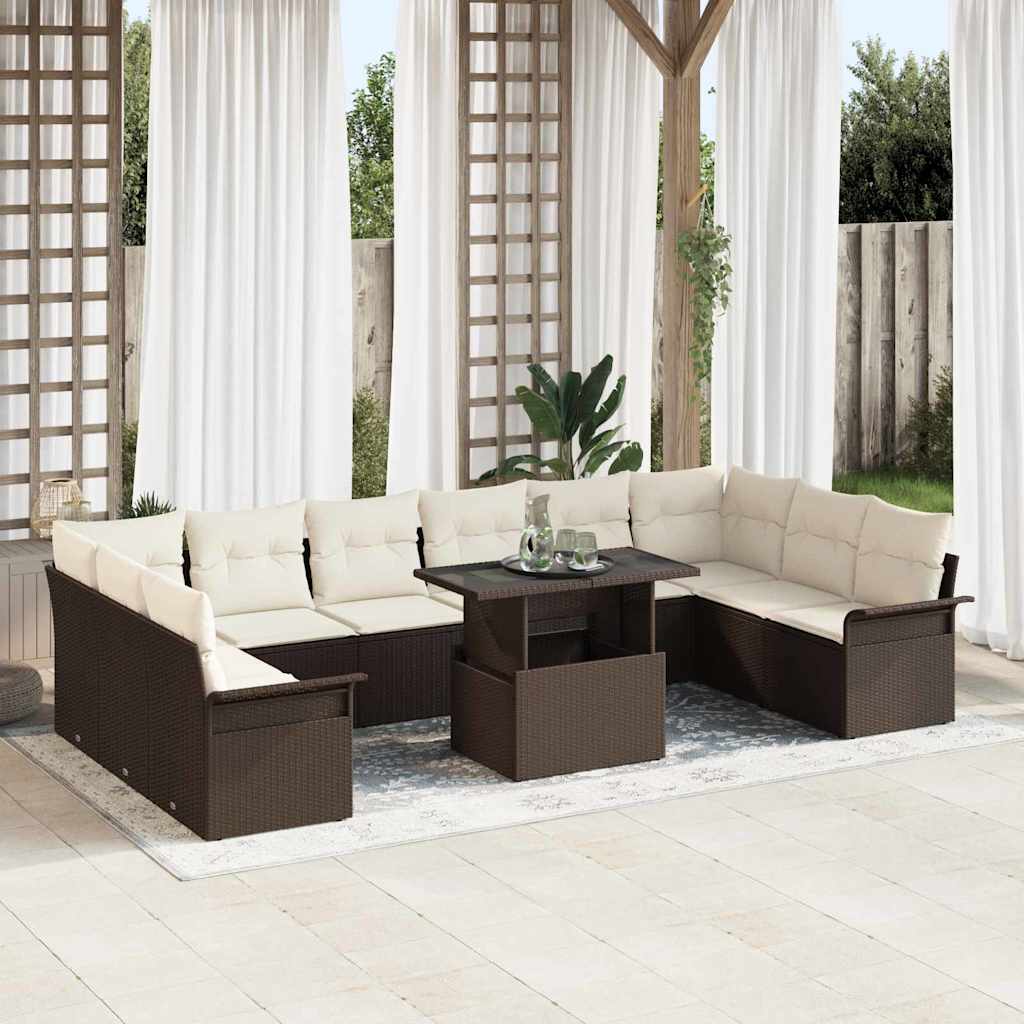 Sofa Set 11 stk. Braun Poly-Rattan