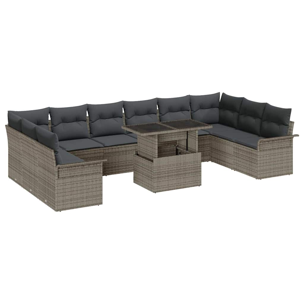 Sofa Set 11 stk. Grau Poly-Rattan