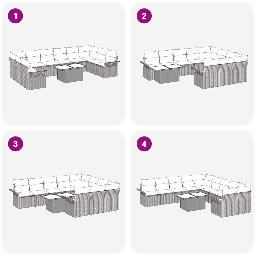 Sofa Set 11 stk. Grau Poly-Rattan