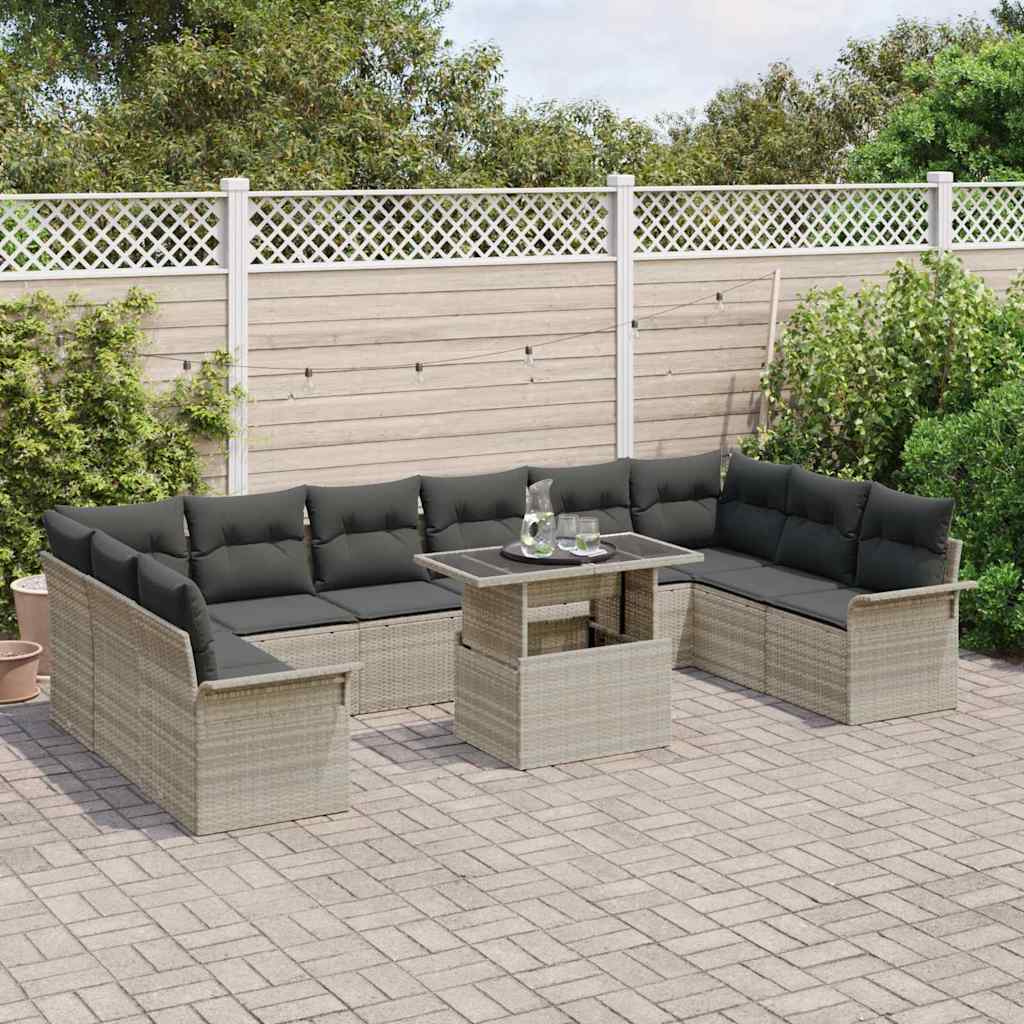 Sofa Set mit Kissen 11 pcs Hellgrau Poly-Rattan