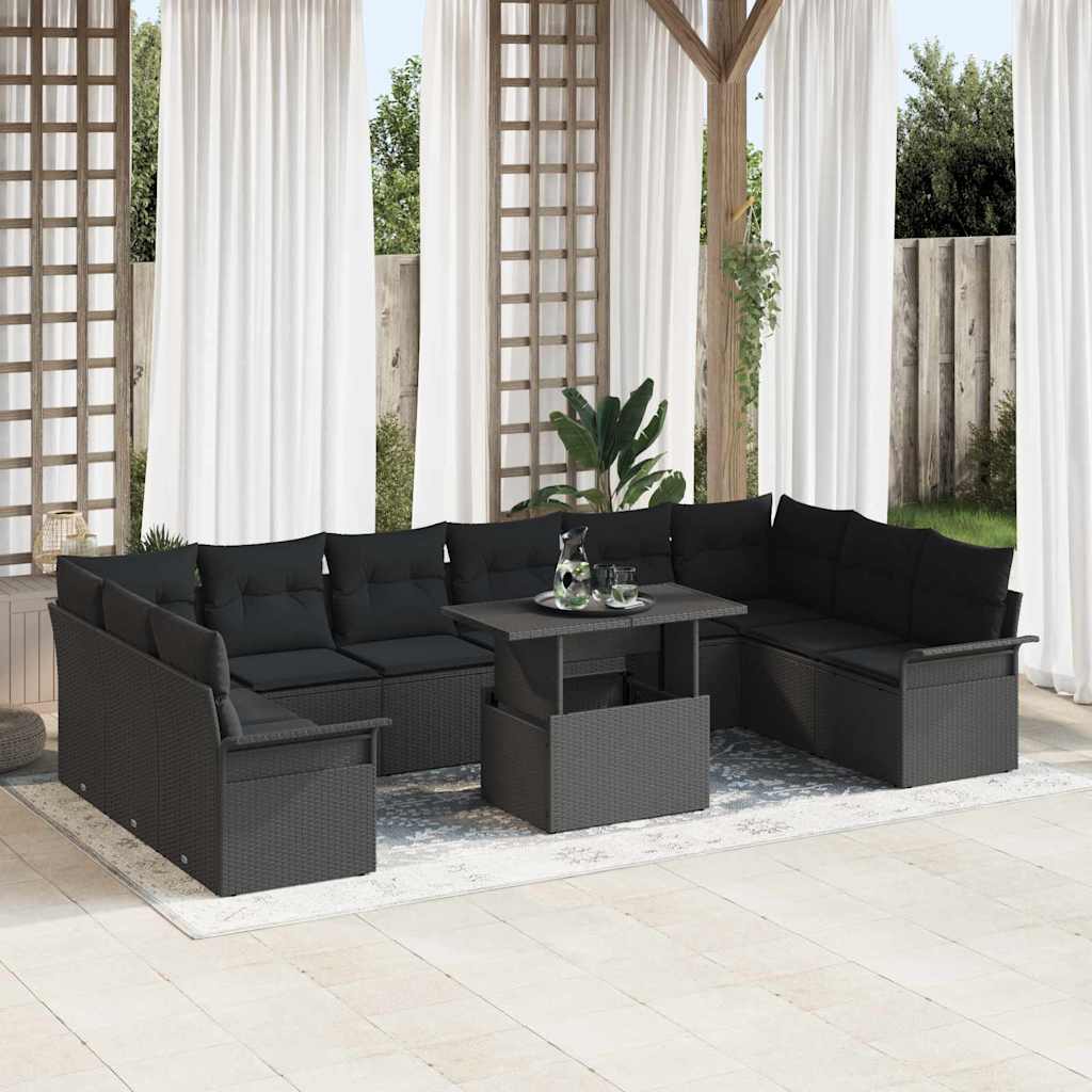 Sofa Set 11 stk. Schwarz Poly-Rattan