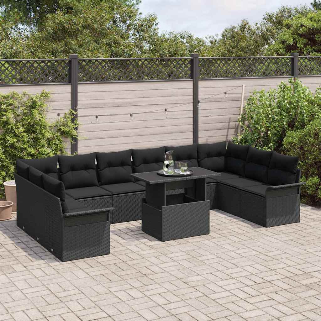 Sofa Set 11 stk. Schwarz Poly-Rattan